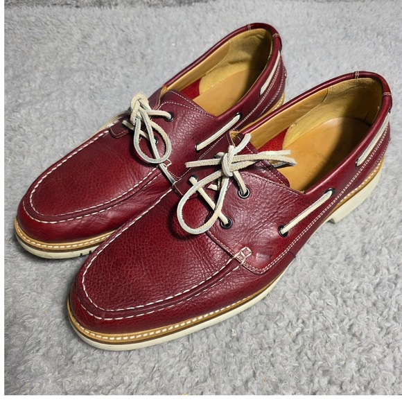 Cole Haan Mens Leather Boat Shoes Moccasins Driving Loafers Dark Red Maroon 13